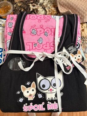 Women’s 2-Piece Pink & Black Cat Pajama Set - Spoil Me